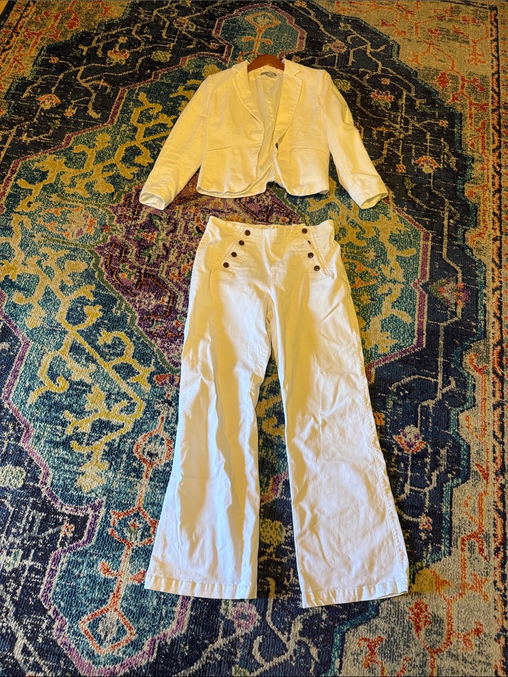 H&M Cream High-Waist Wide Leg Pants Suit with Button Detail